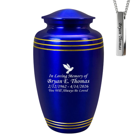 Royal Blue & Gold Accents Pewter Cremation Urn