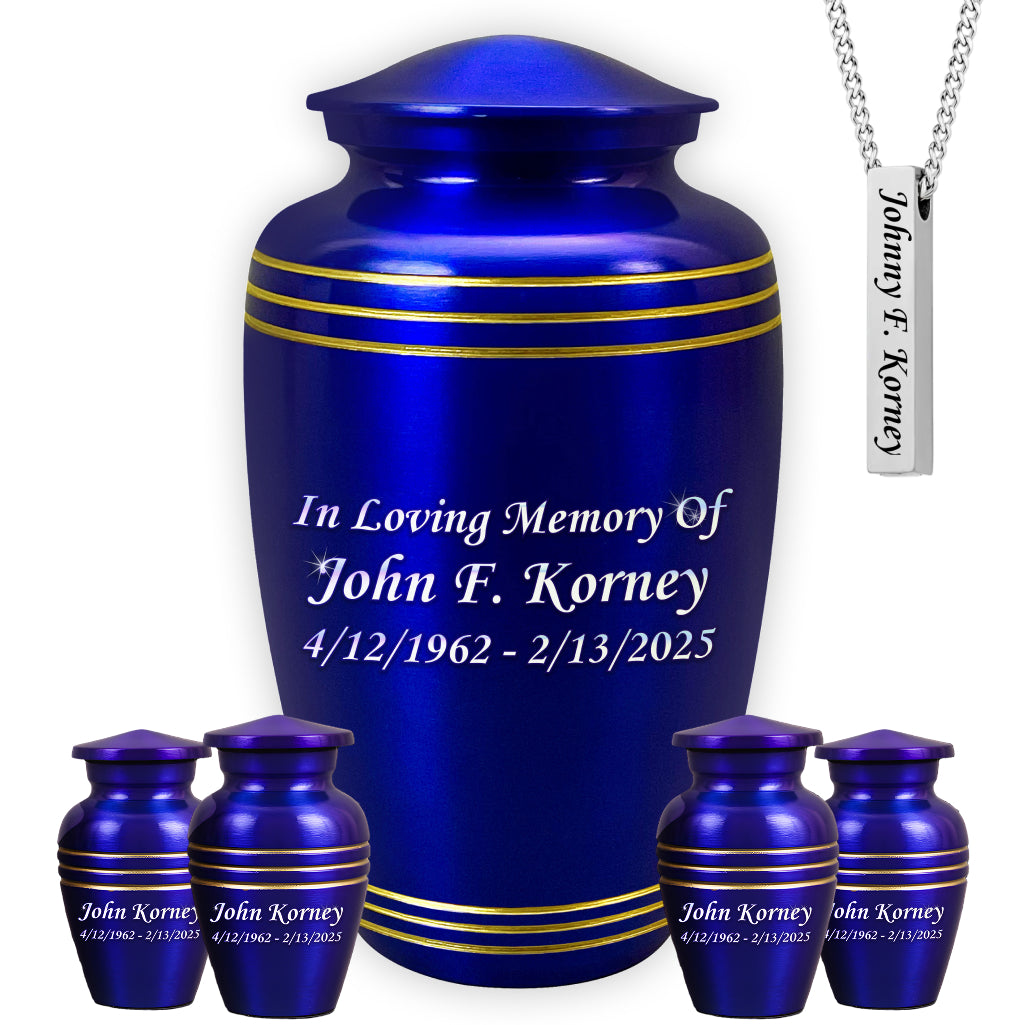 Royal Blue & Gold Accents Pewter Cremation Urn