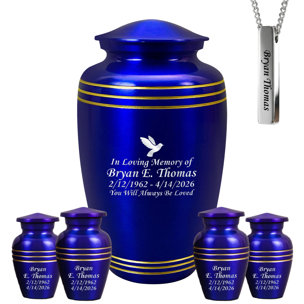 Royal Blue & Gold Accents Pewter Cremation Urn