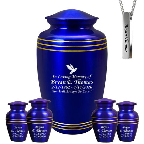 Royal Blue & Gold Accents Pewter Cremation Urn