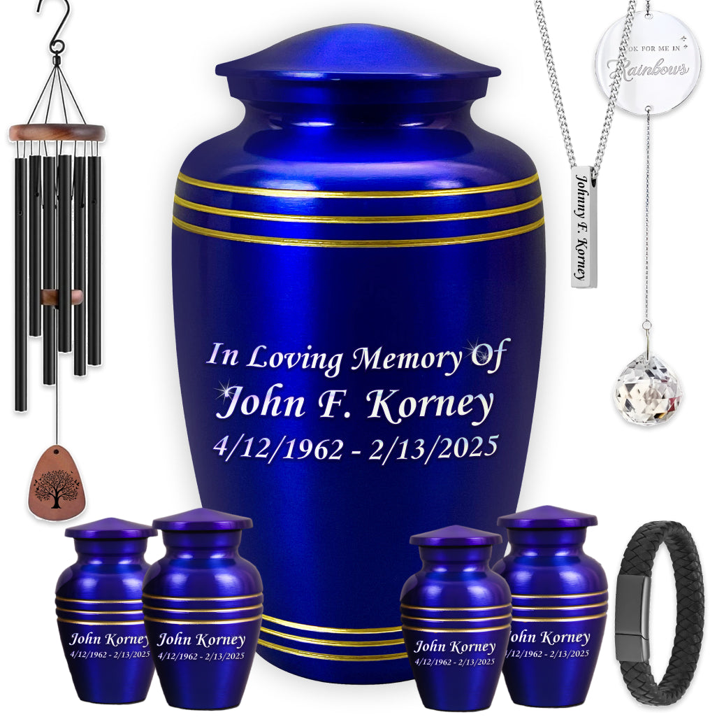 Royal Blue & Gold Accents Pewter Cremation Urn