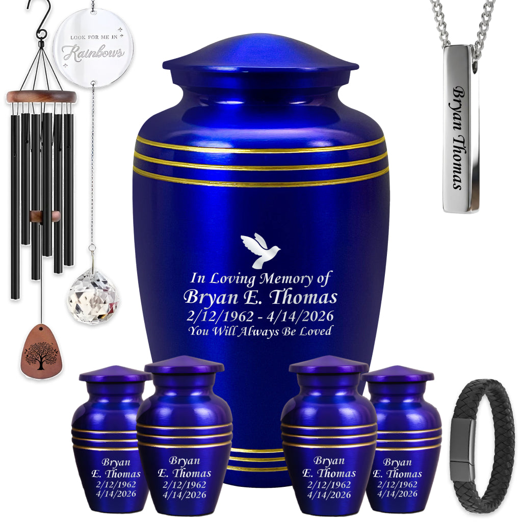 Royal Blue & Gold Accents Pewter Cremation Urn