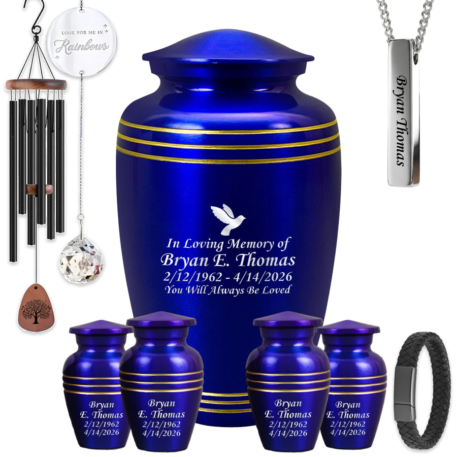 Royal Blue & Gold Accents Pewter Cremation Urn