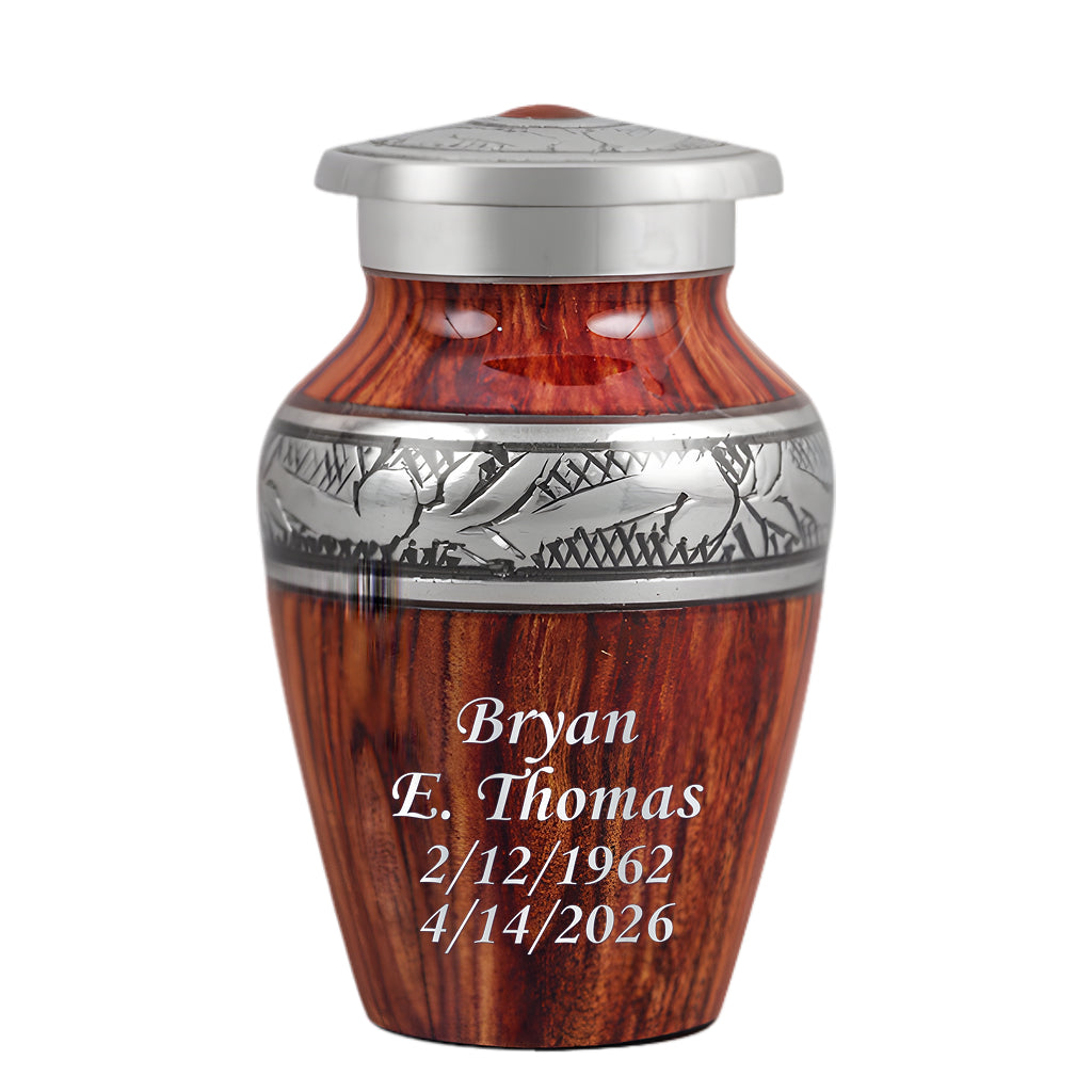 Printed Wood & Silver Hand-Engraved Cremation Urn