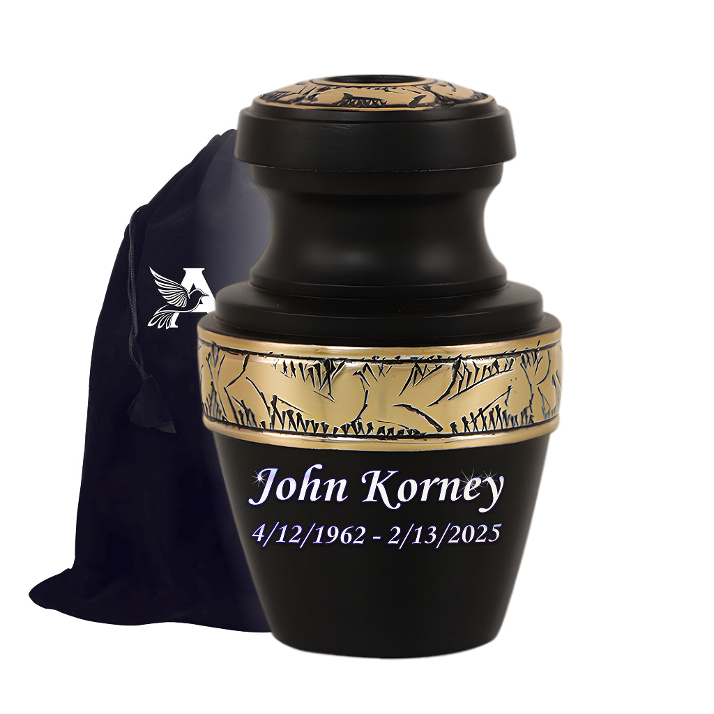 Black & Gold Engraved Grecian Cremation Urn
