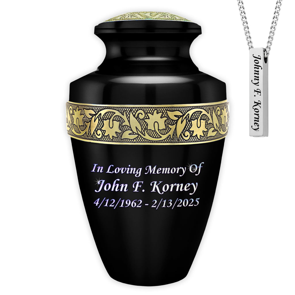 Black & Gold Engraved Grecian Cremation Urn