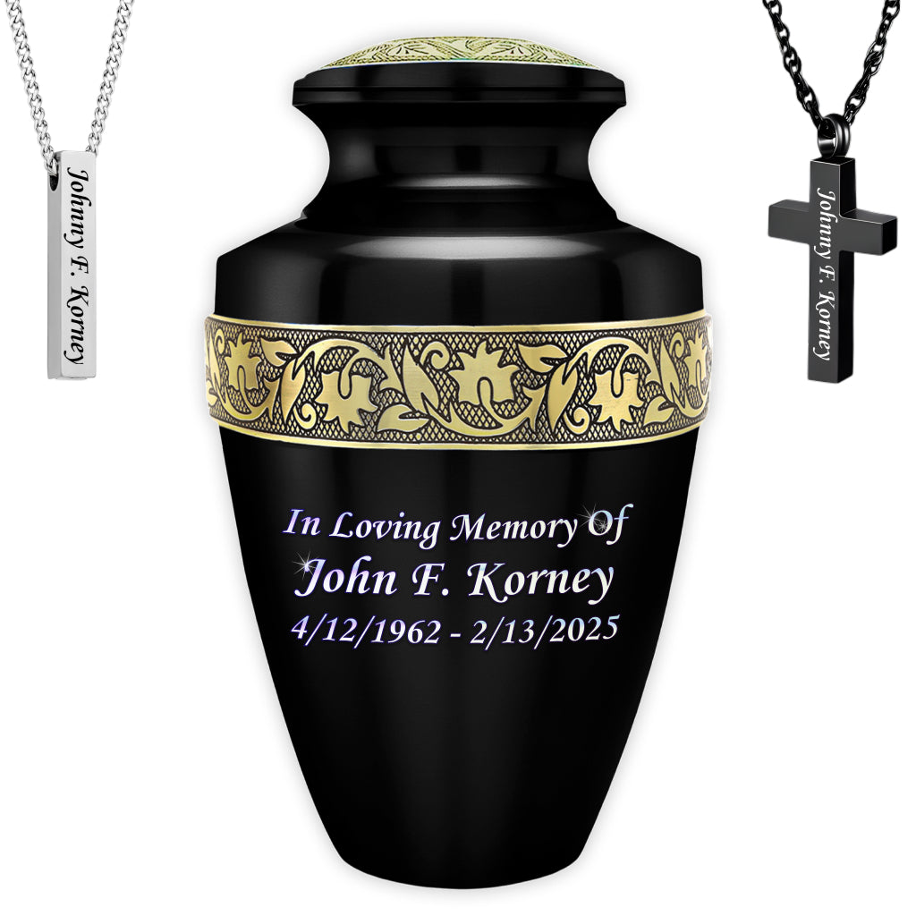 Black & Gold Engraved Grecian Cremation Urn