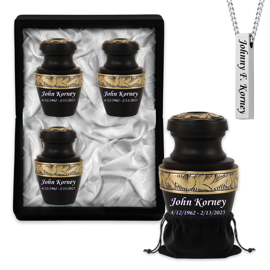 Black & Gold Engraved Grecian Cremation Urn