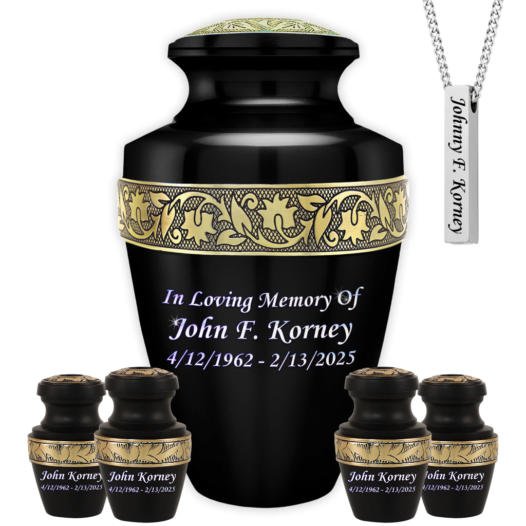 Black & Gold Engraved Grecian Cremation Urn