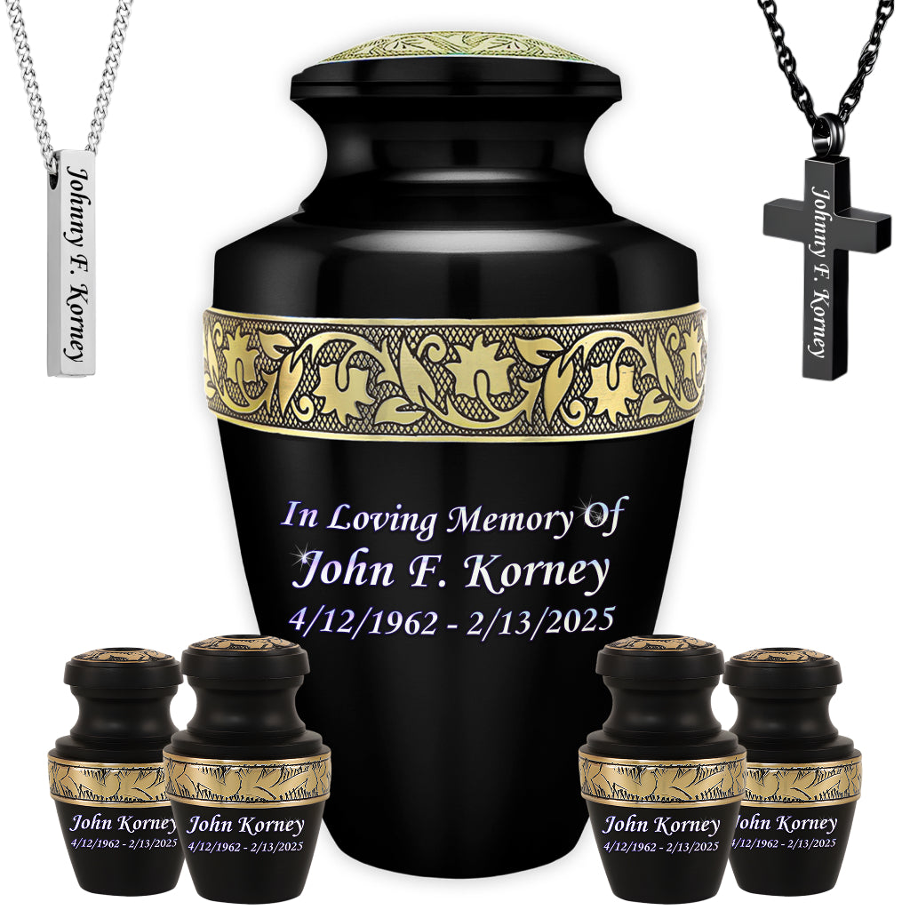 Black & Gold Engraved Grecian Cremation Urn