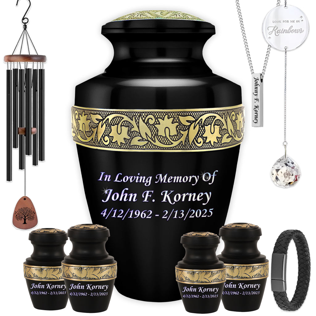 Black & Gold Engraved Grecian Cremation Urn