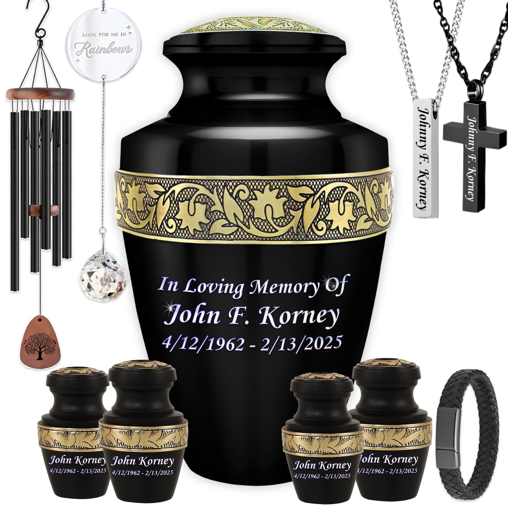 Black & Gold Engraved Grecian Cremation Urn