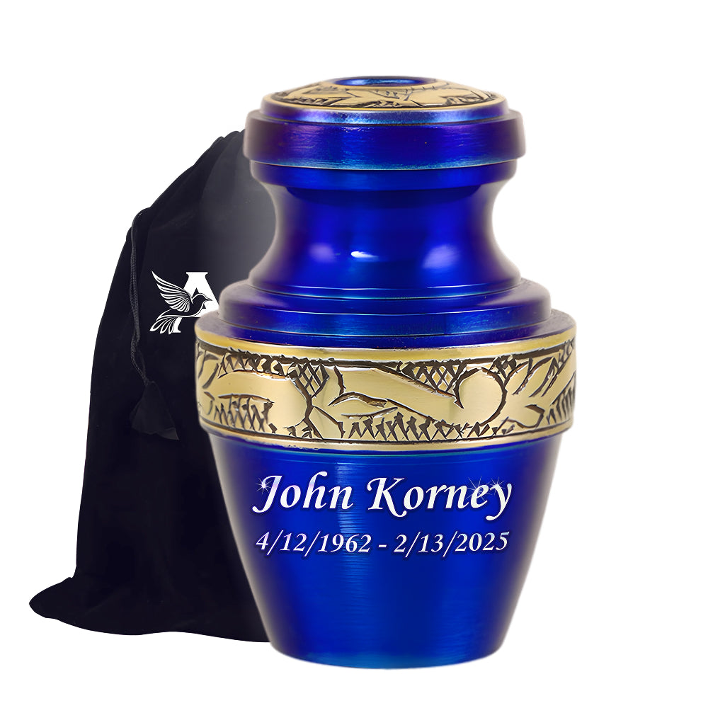 Blue & Gold Engraved Grecian Cremation Urn