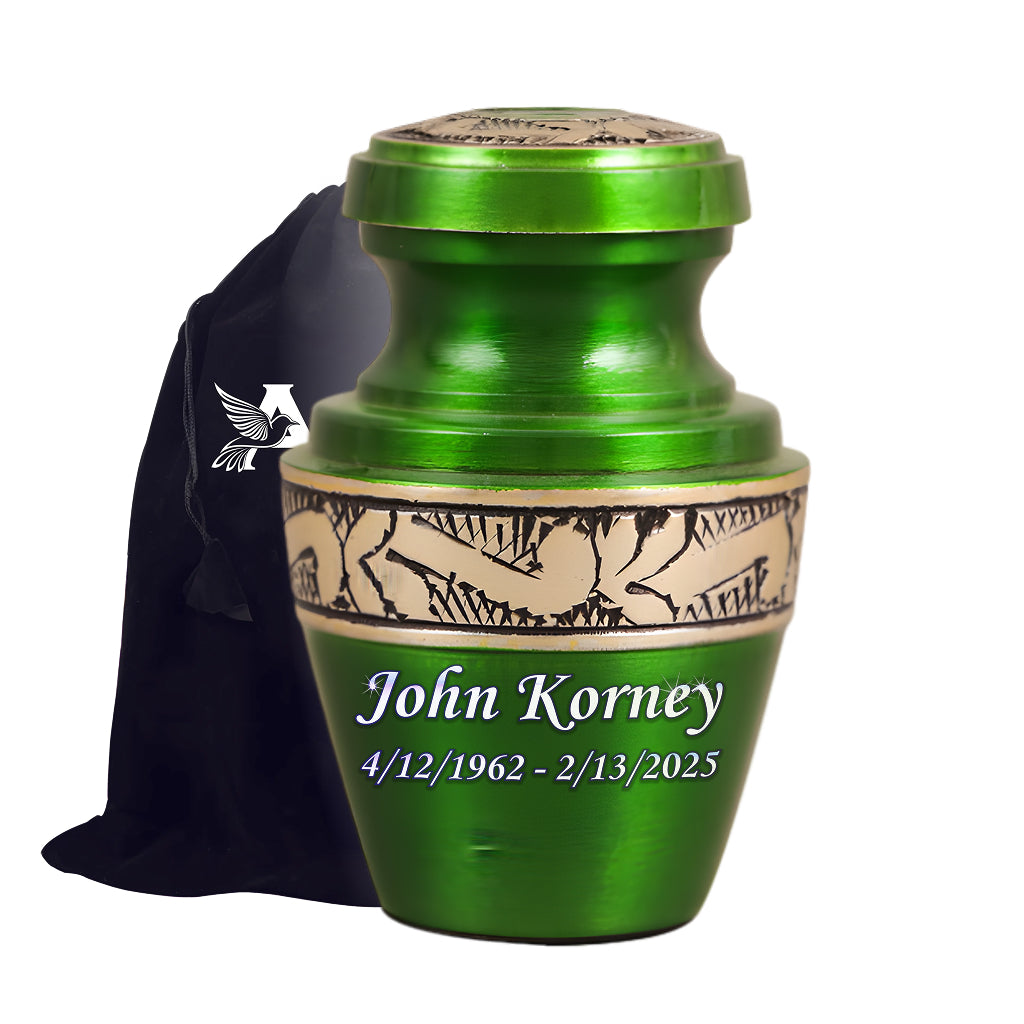 Green & Gold Engraved Grecian Cremation Urn