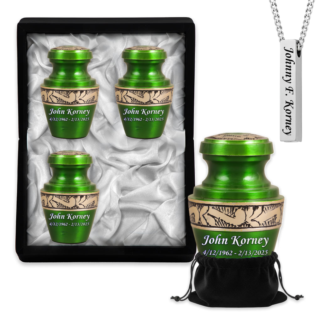 Green & Gold Engraved Grecian Cremation Urn