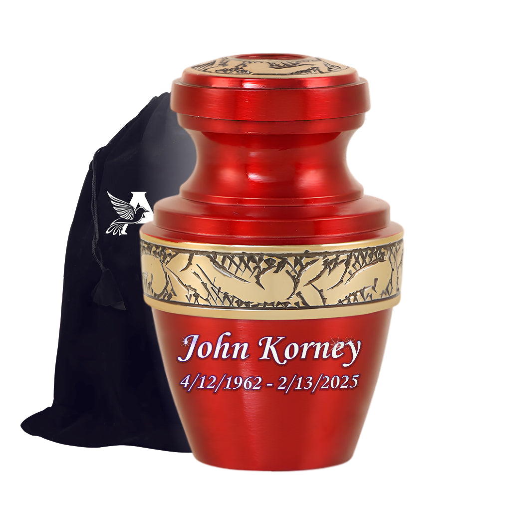 Red & Gold Engraved Grecian Cremation Urn