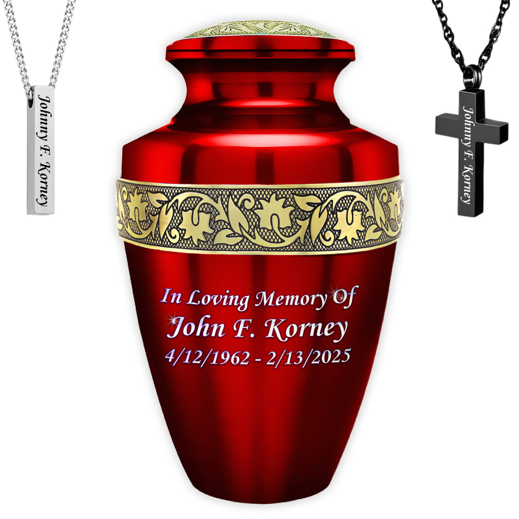 Red & Gold Engraved Grecian Cremation Urn