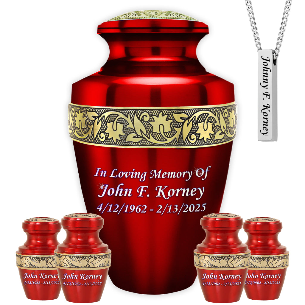 Red & Gold Engraved Grecian Cremation Urn