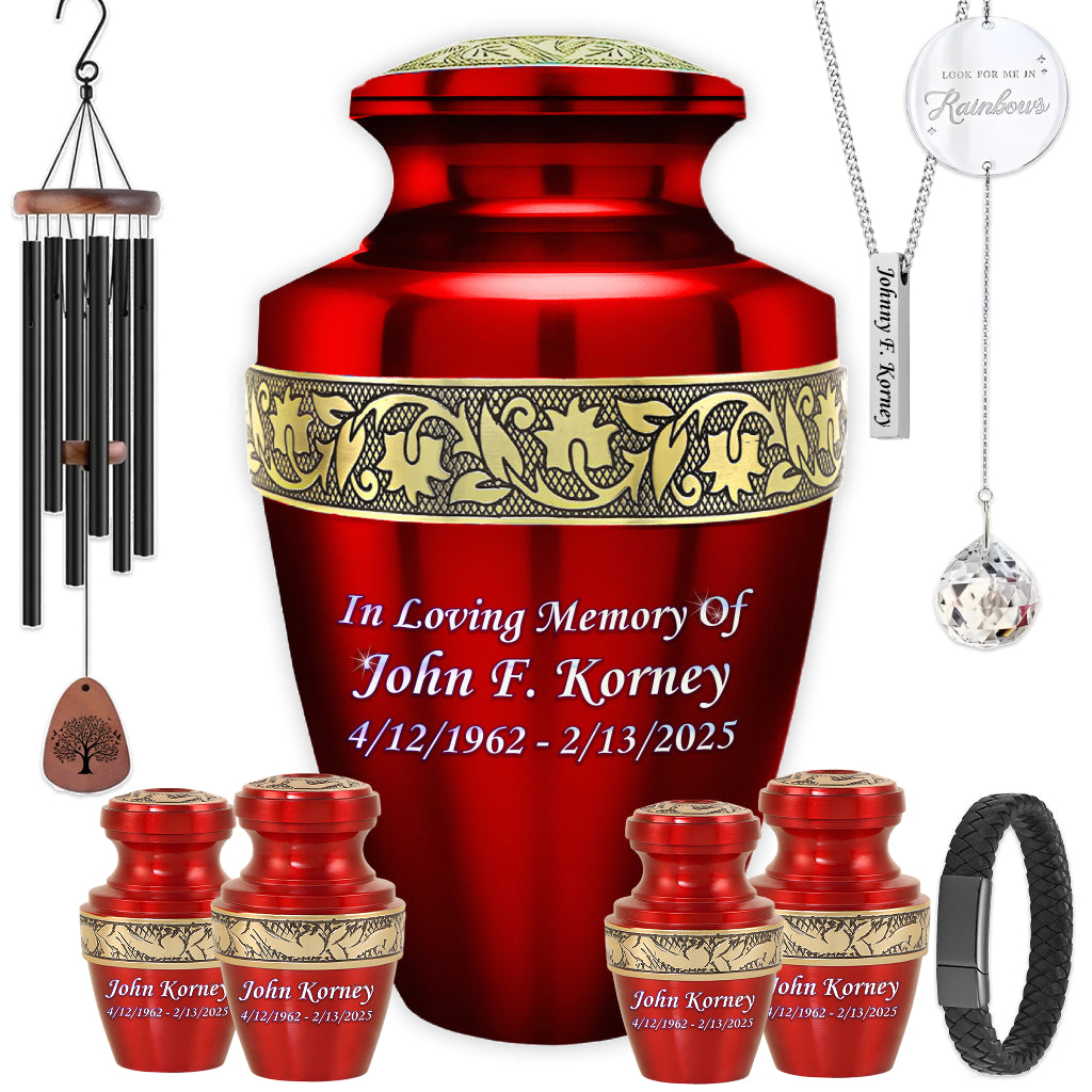 Red & Gold Engraved Grecian Cremation Urn