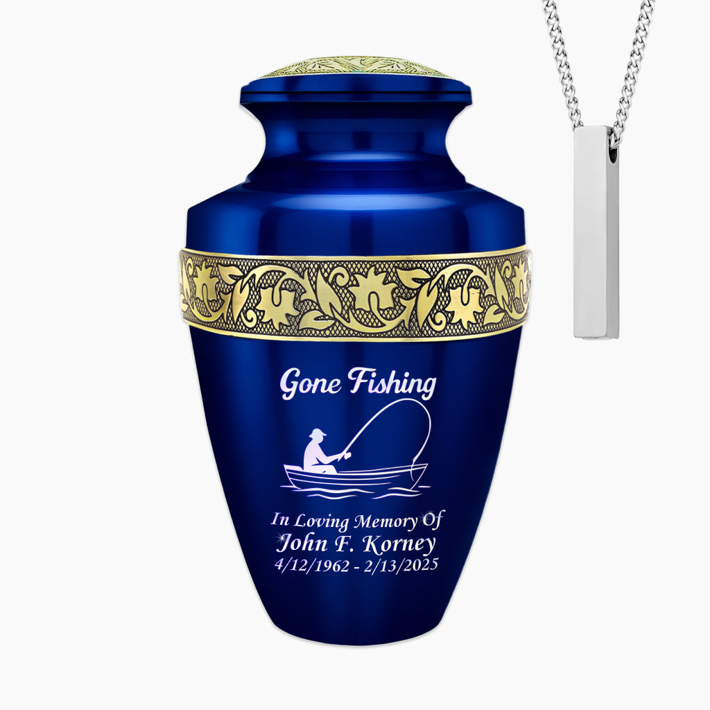 Gone Fishing Engraved Cremation Urn