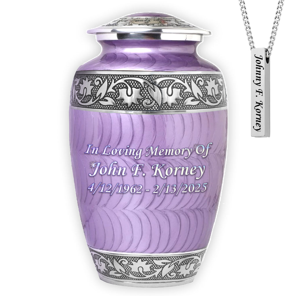 Purple Patch & Silver Engraved Cremation Urn