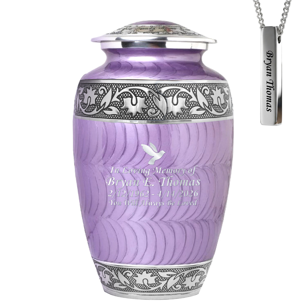 Purple Patch & Silver Engraved Cremation Urn