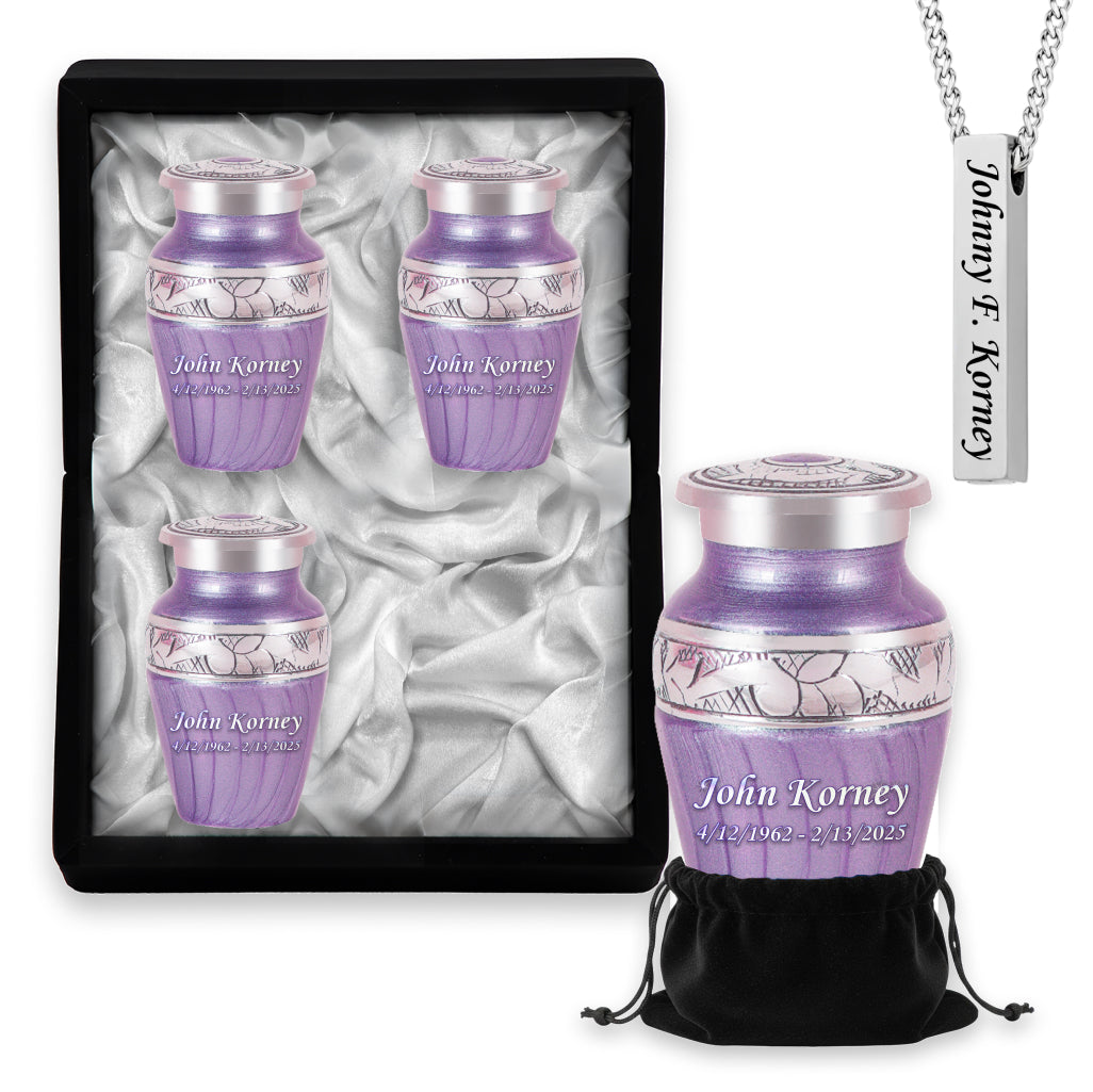 Purple Patch & Silver Engraved Cremation Urn