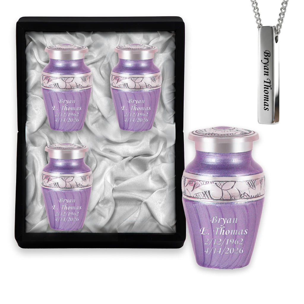 Purple Patch & Silver Engraved Cremation Urn