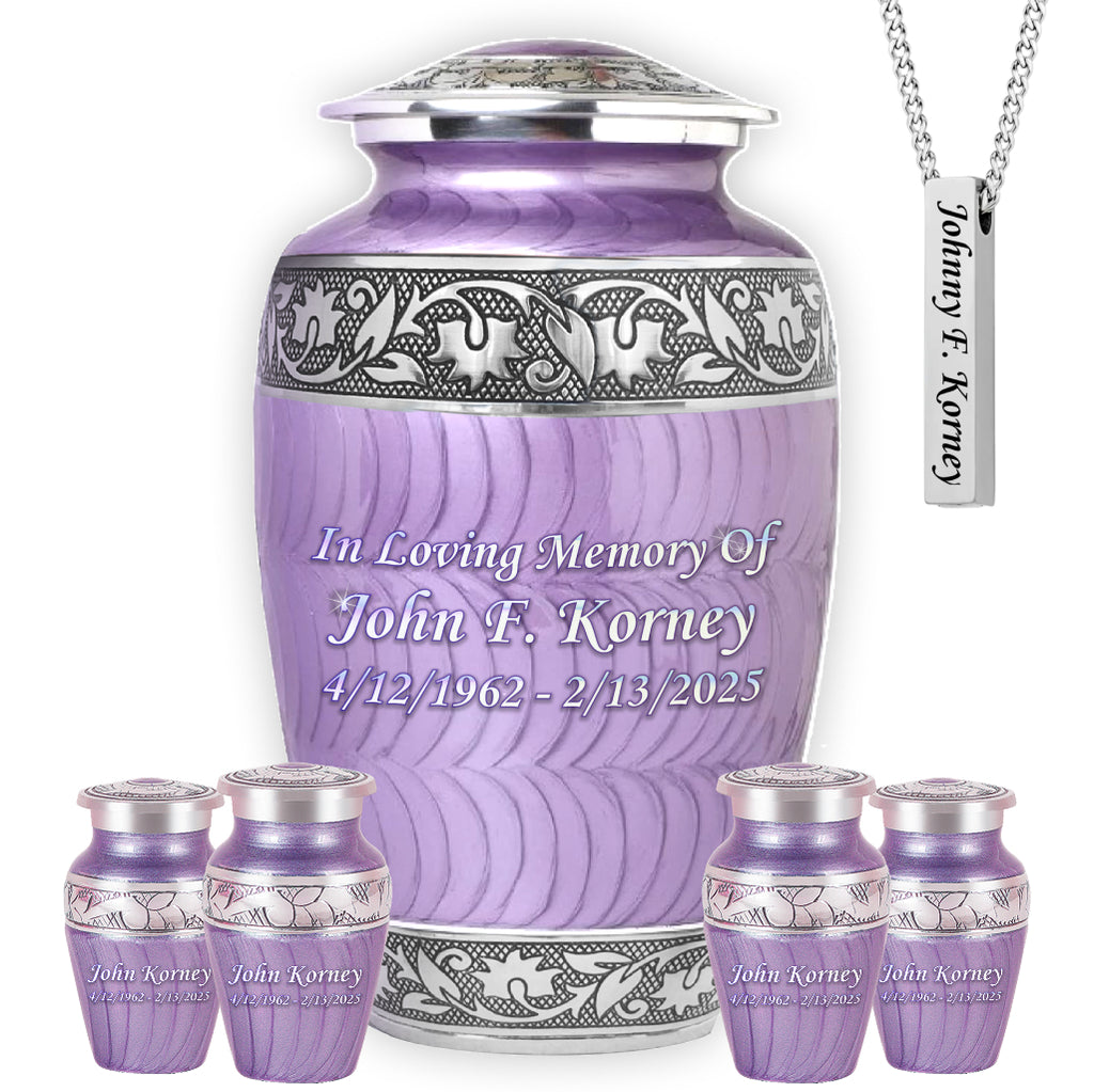 Purple Patch & Silver Engraved Cremation Urn