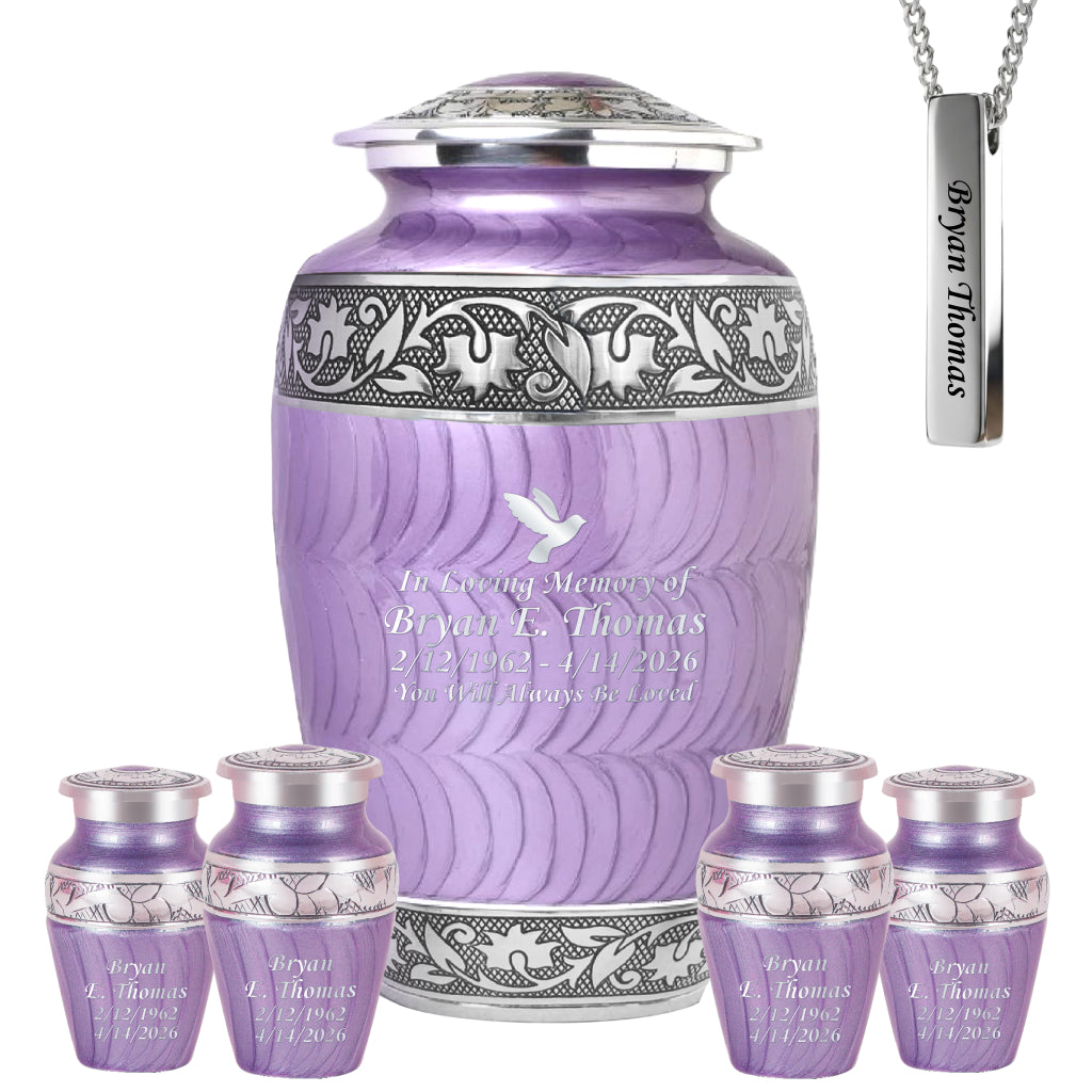 Purple Patch & Silver Engraved Cremation Urn