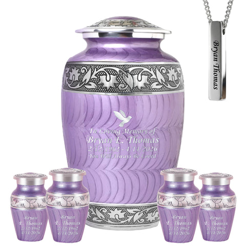 Purple Patch & Silver Engraved Cremation Urn