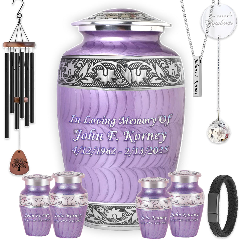 Purple Patch & Silver Engraved Cremation Urn