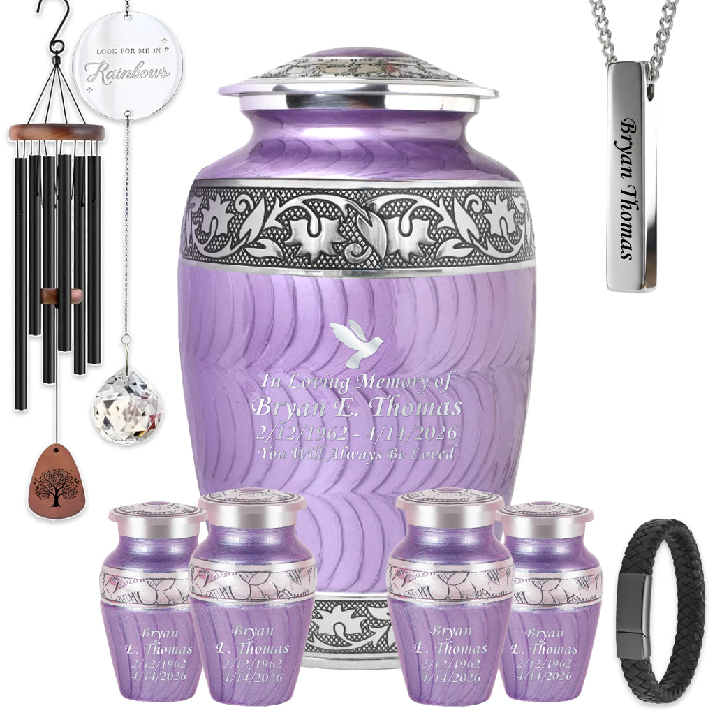 Purple Patch & Silver Engraved Cremation Urn