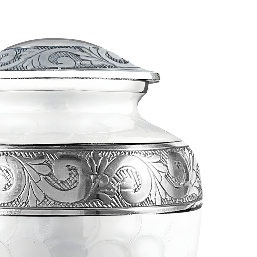 White Patch & Silver Hand-Engraved Urn