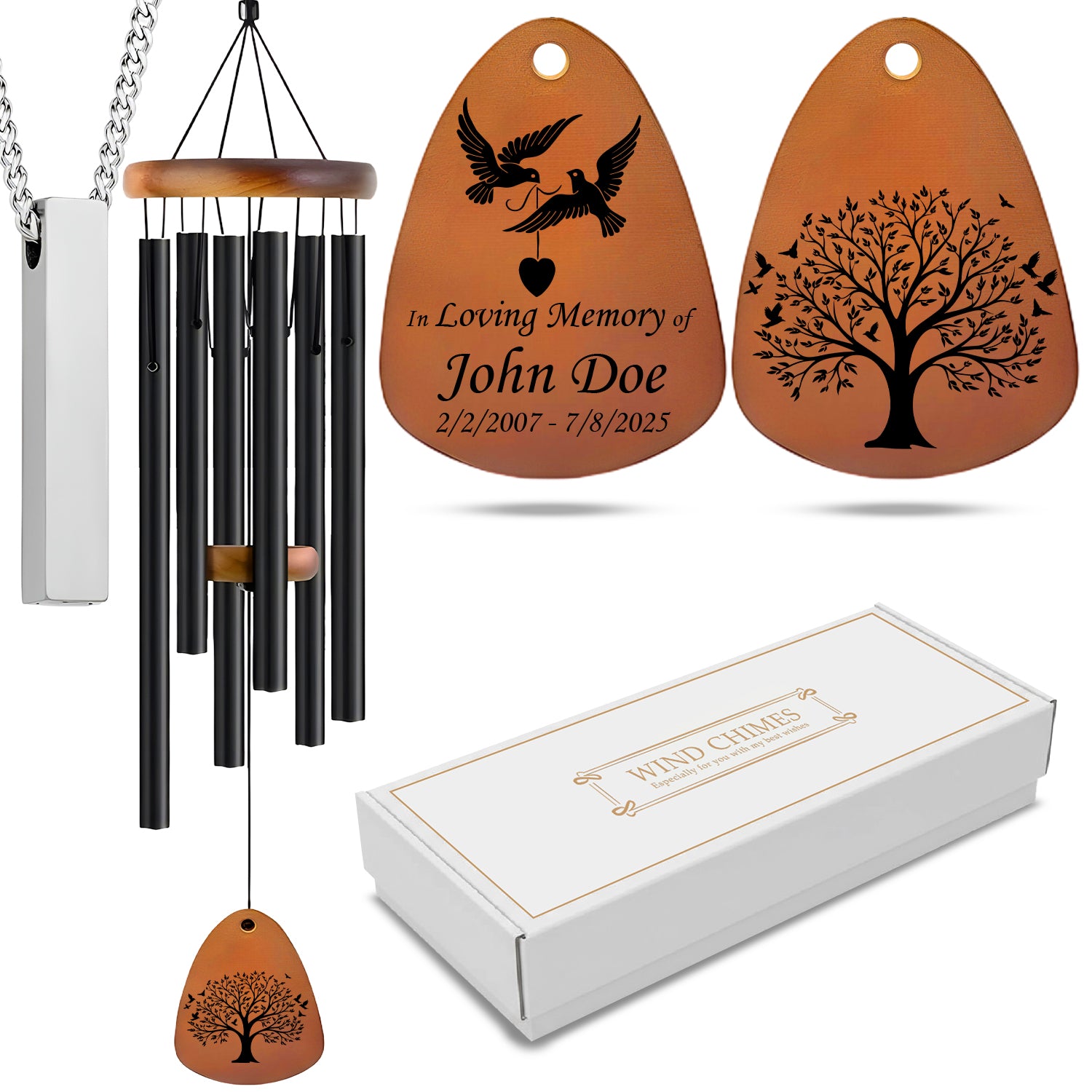Personalised Memorial Wind Chime and Necklace Set