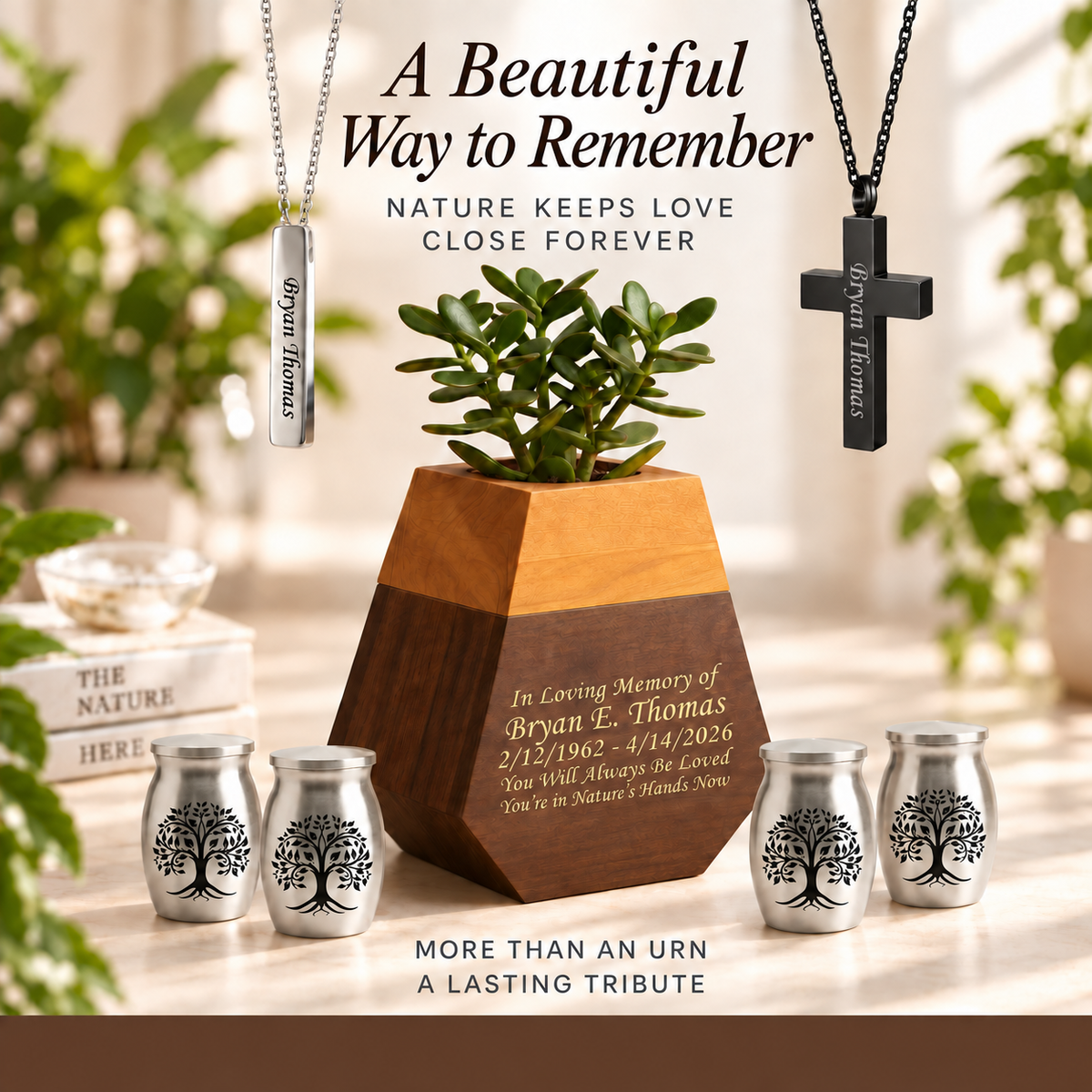 Wooden Plant Cremation Urn
