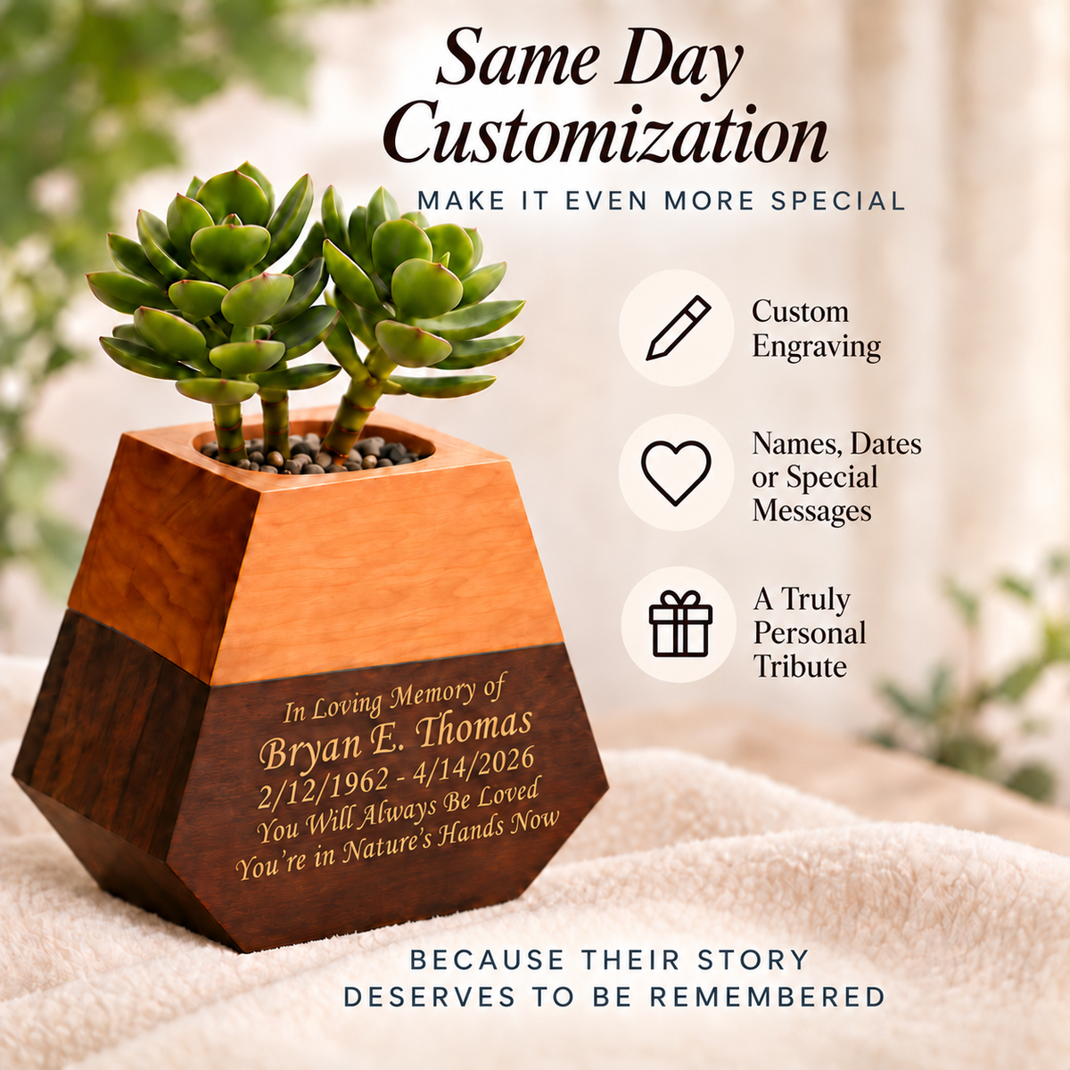 Wooden Plant Cremation Urn
