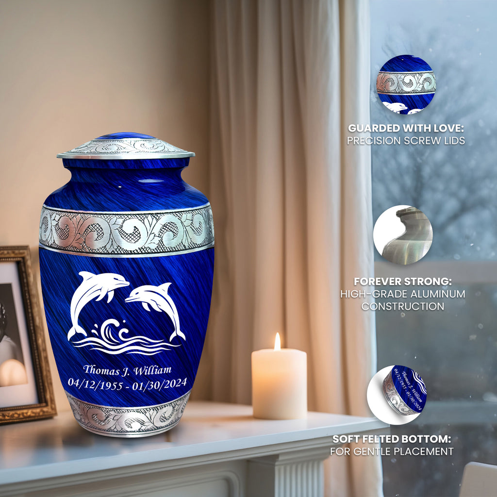 Dolphin - Engraved Grecian Cremation Urn