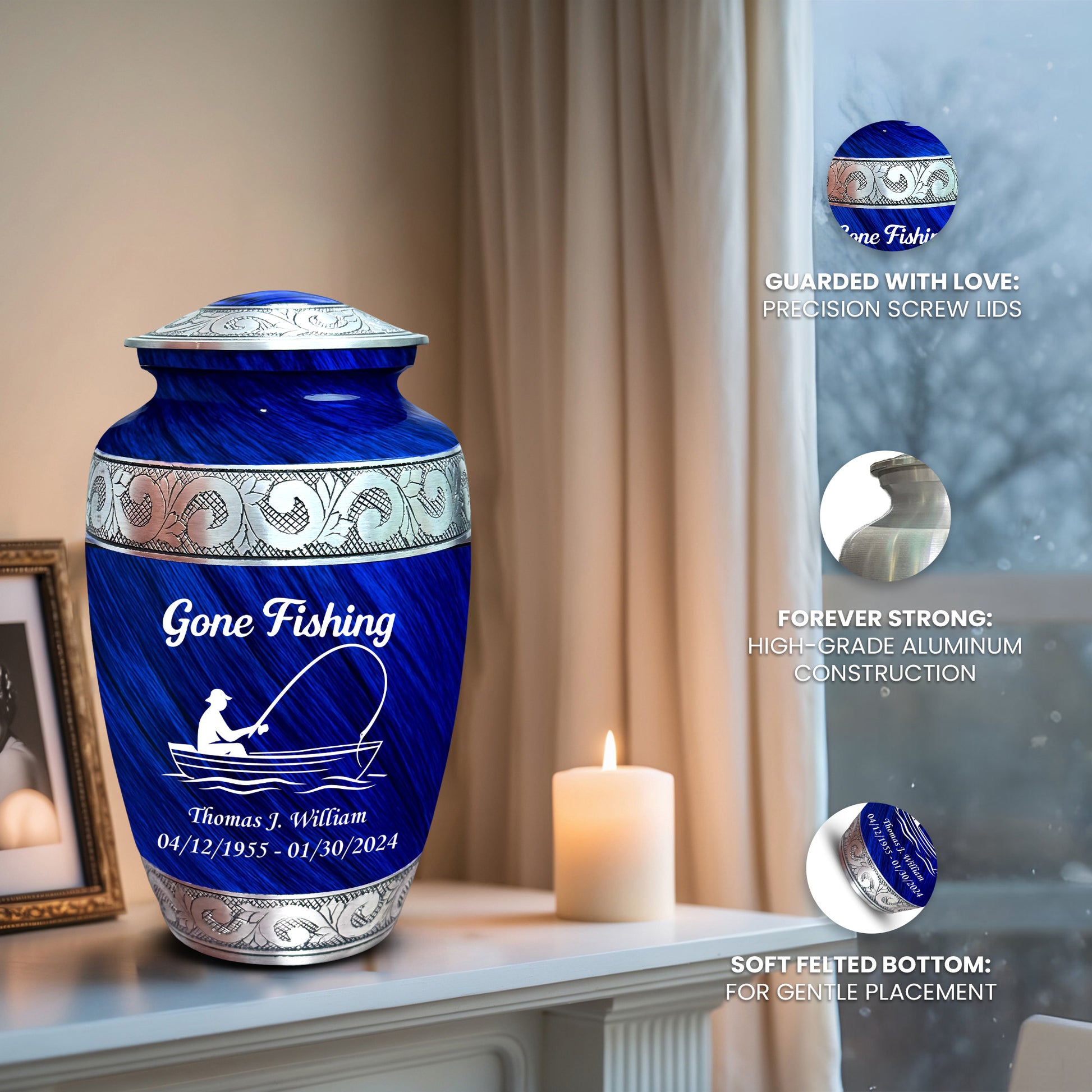 Gone Fishing Engraved Cremation Urn
