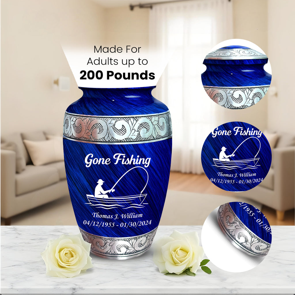 Gone Fishing Engraved Cremation Urn