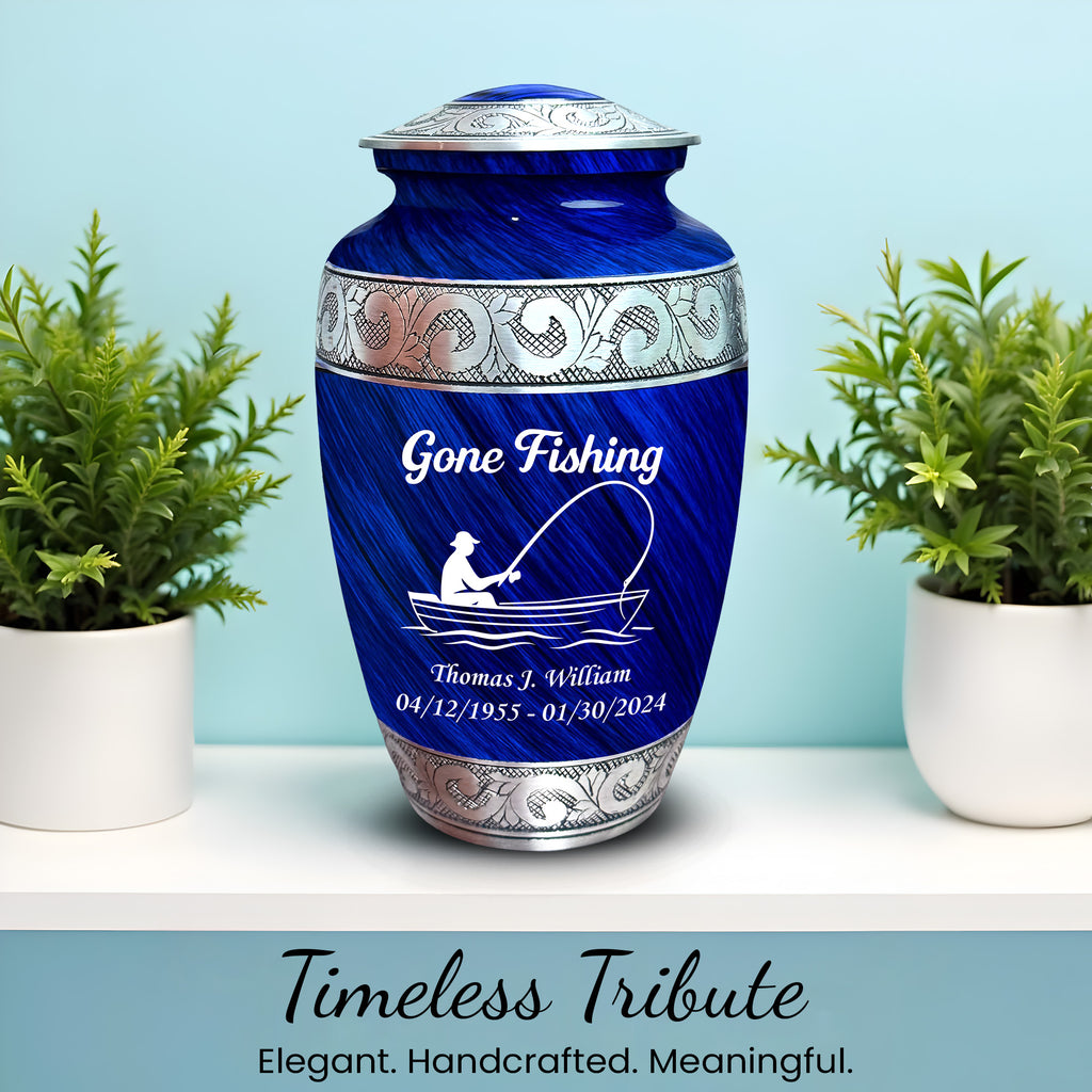 Gone Fishing Engraved Cremation Urn